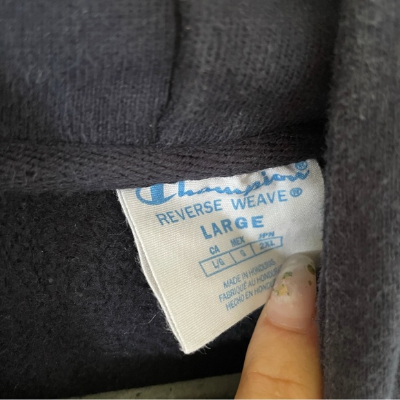 Champion large Reverse Weave blue hoodie pullover pocket long sleeve sweater - Picture 3 of 8